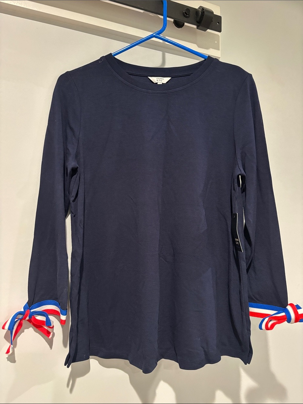 Women’s Crown and Ivy Navy Long-Sleeve Top with Ribbon Tie Cuffs